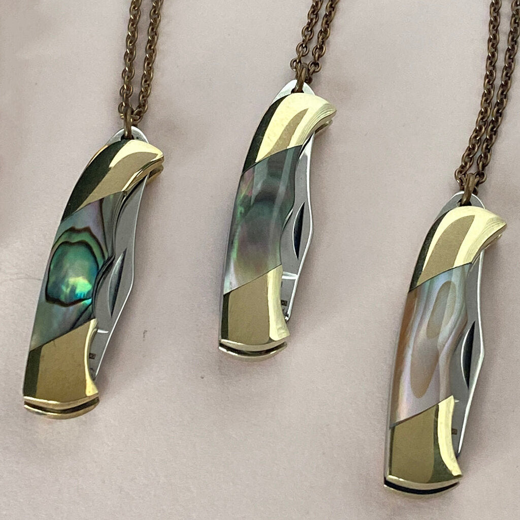 Shell-Handled Knife on Brass Necklace
