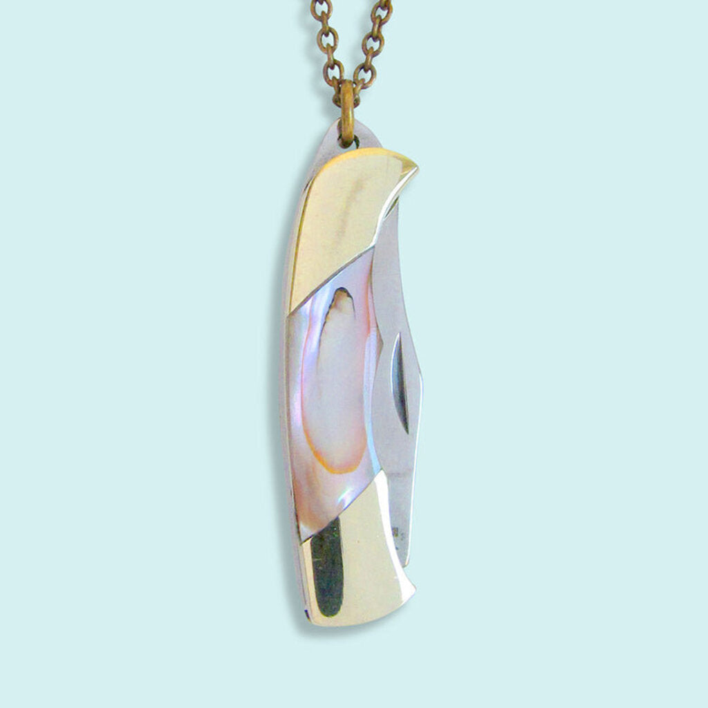 Shell-Handled Knife on Brass Necklace