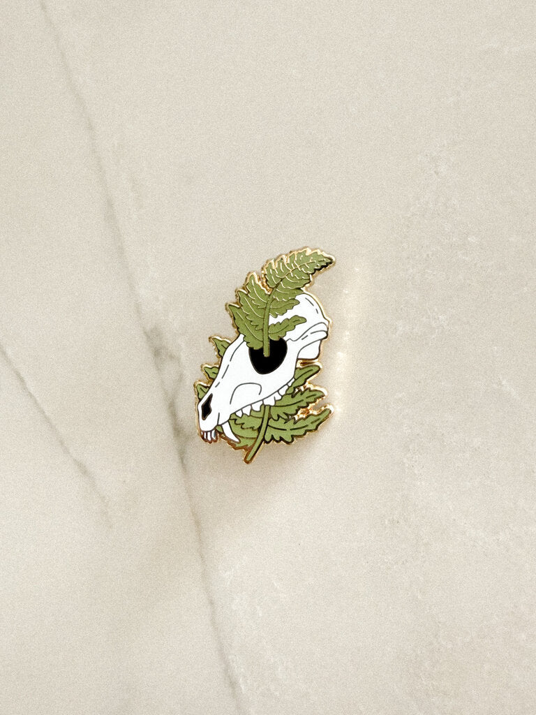 Coyote Skull & Fern Pin