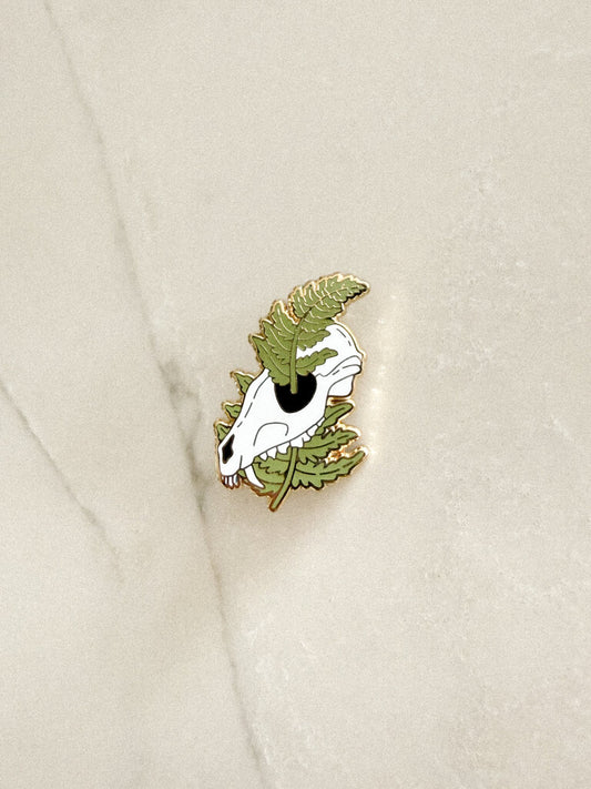 Coyote Skull & Fern Pin